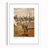 Abstract art print featuring swirling blues and greens on a white framed canvas, suitable for dining room or bedroom decor.