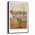 Black and white vintage poster art of a landscape on framed canvas, suitable for bedroom decor.
