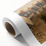 Art deco poster of a serene landscape on rolled canvas, featuring soft pastel shades, ideal for nursery wall art.