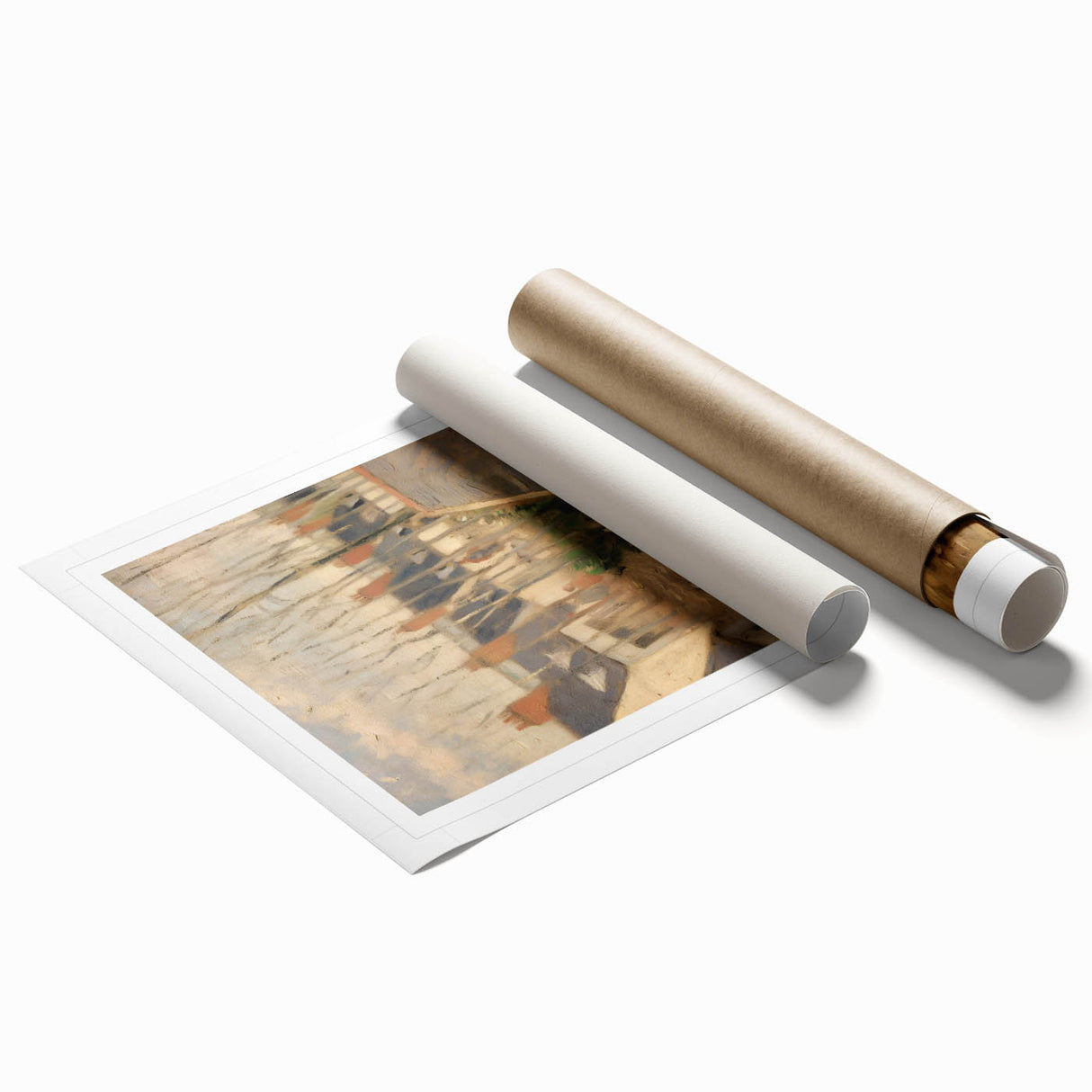 Extra large rolled print of an abstract floral art in muted pastel shades.