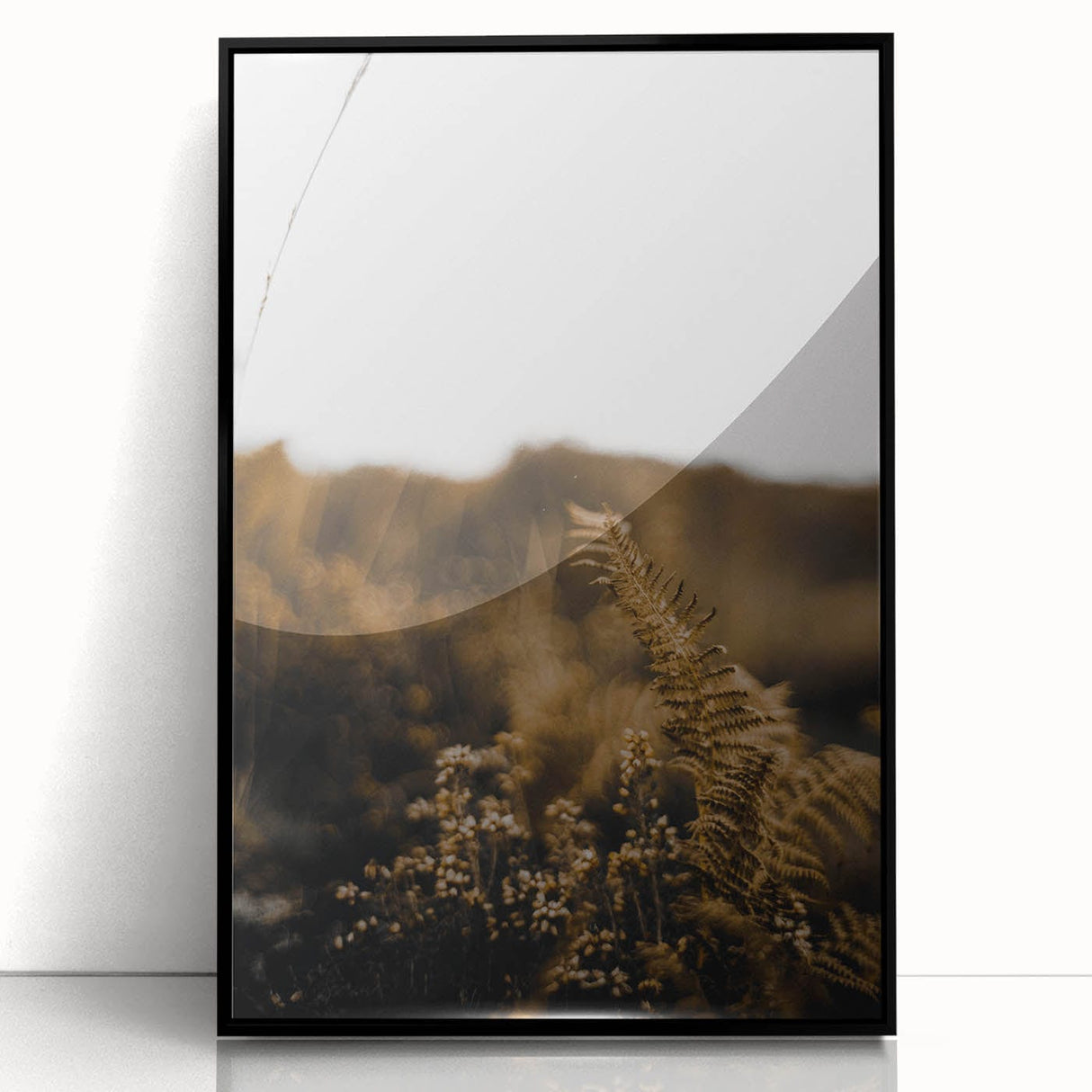 Large abstract wall art featuring autumnal shades on black acrylic, framed, ideal for modern living room decor.