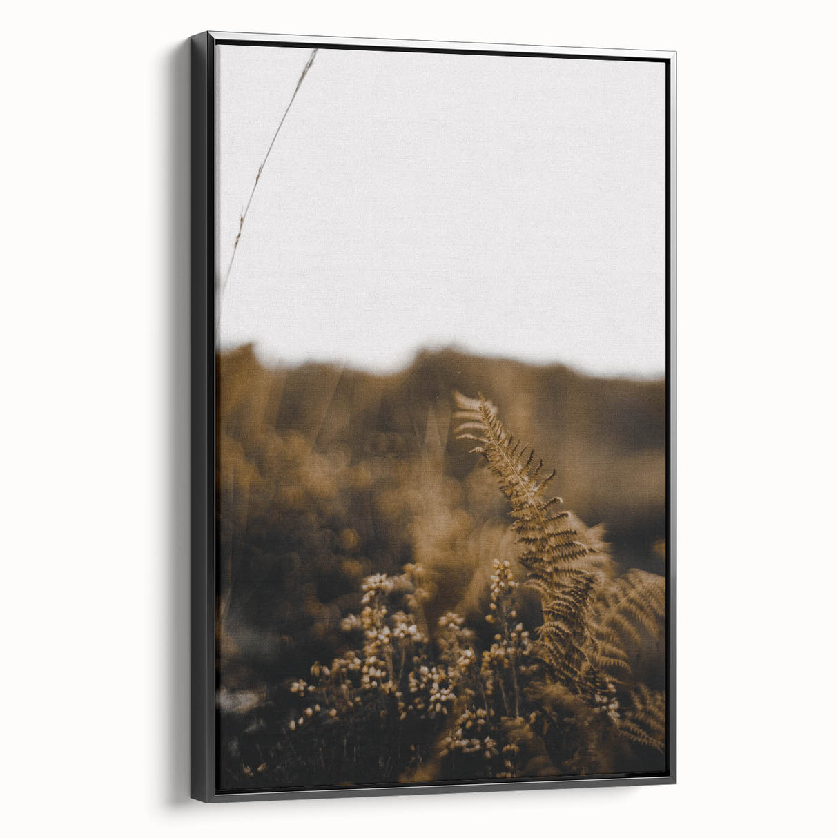 Black and white vintage poster art of a fall landscape on framed canvas, ideal for bedroom wall decor.