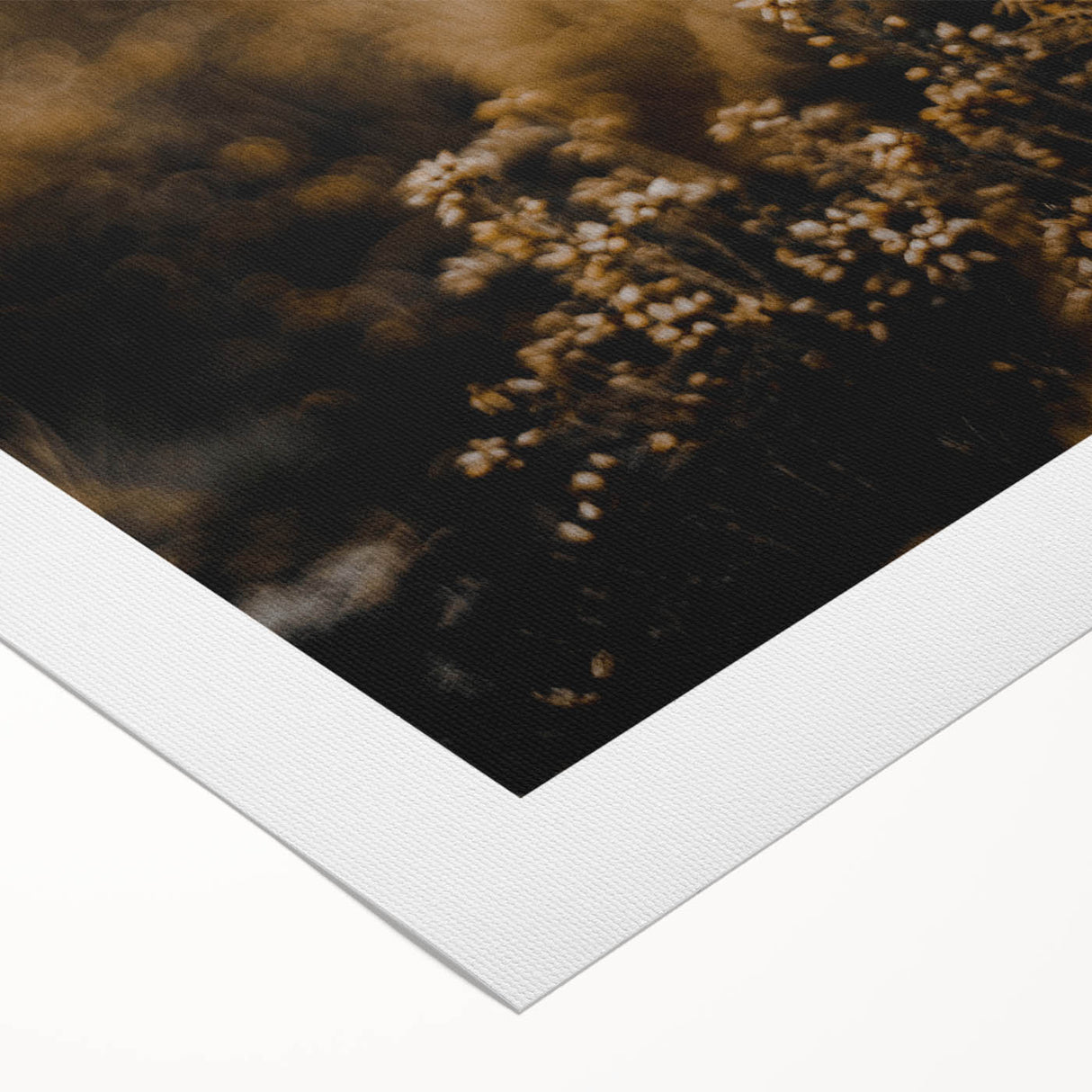 Art deco poster featuring a stylized autumnal scene in warm orange and brown tones on rolled canvas.