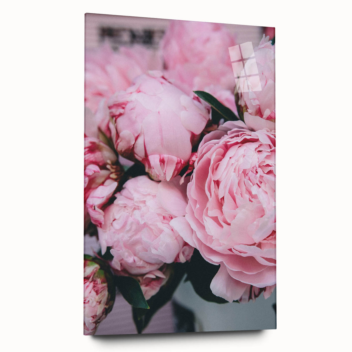 Large abstract wall art on acrylic glass depicting spring season in soft pastel shades.