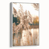 Extra large vintage poster art on framed canvas, featuring colorful, stylized summer motifs against a black background.