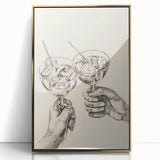 Large art print of a winter scene in mid-century modernist style, framed in gold acrylic, ideal for nursery wall decor.