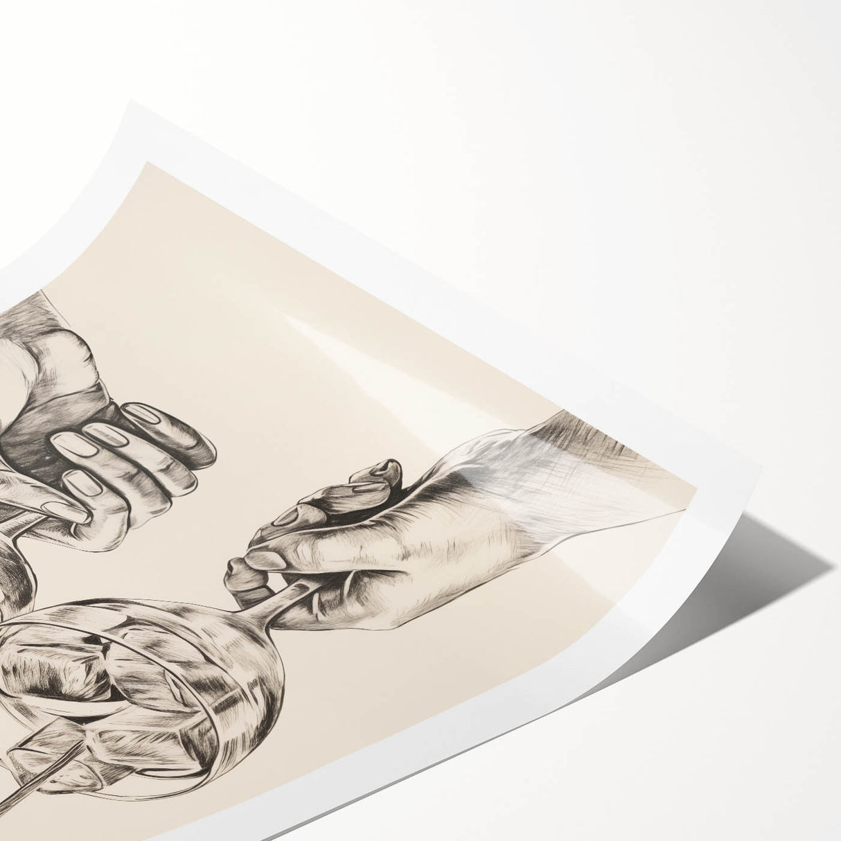 Extra large rolled print of line art flowers in monochrome, ideal for large living room wall art.