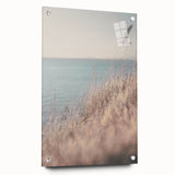 Large abstract wall art on acrylic glass featuring swirling blue and white patterns.