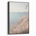 Black and white vintage poster art of a serene landscape on framed canvas, ideal for bedroom decor.