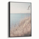Black and white vintage poster art of a serene landscape on framed canvas, ideal for bedroom decor.
