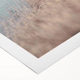 Art Deco poster featuring geometric shapes in muted gold and navy blue on rolled canvas, suitable for dining room walls.