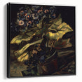 Black and white framed canvas of a vintage-style landscape painting, ideal for bedroom decor.