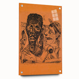 Modern Wall Art: Expressive Portrait on Warm Orange Background