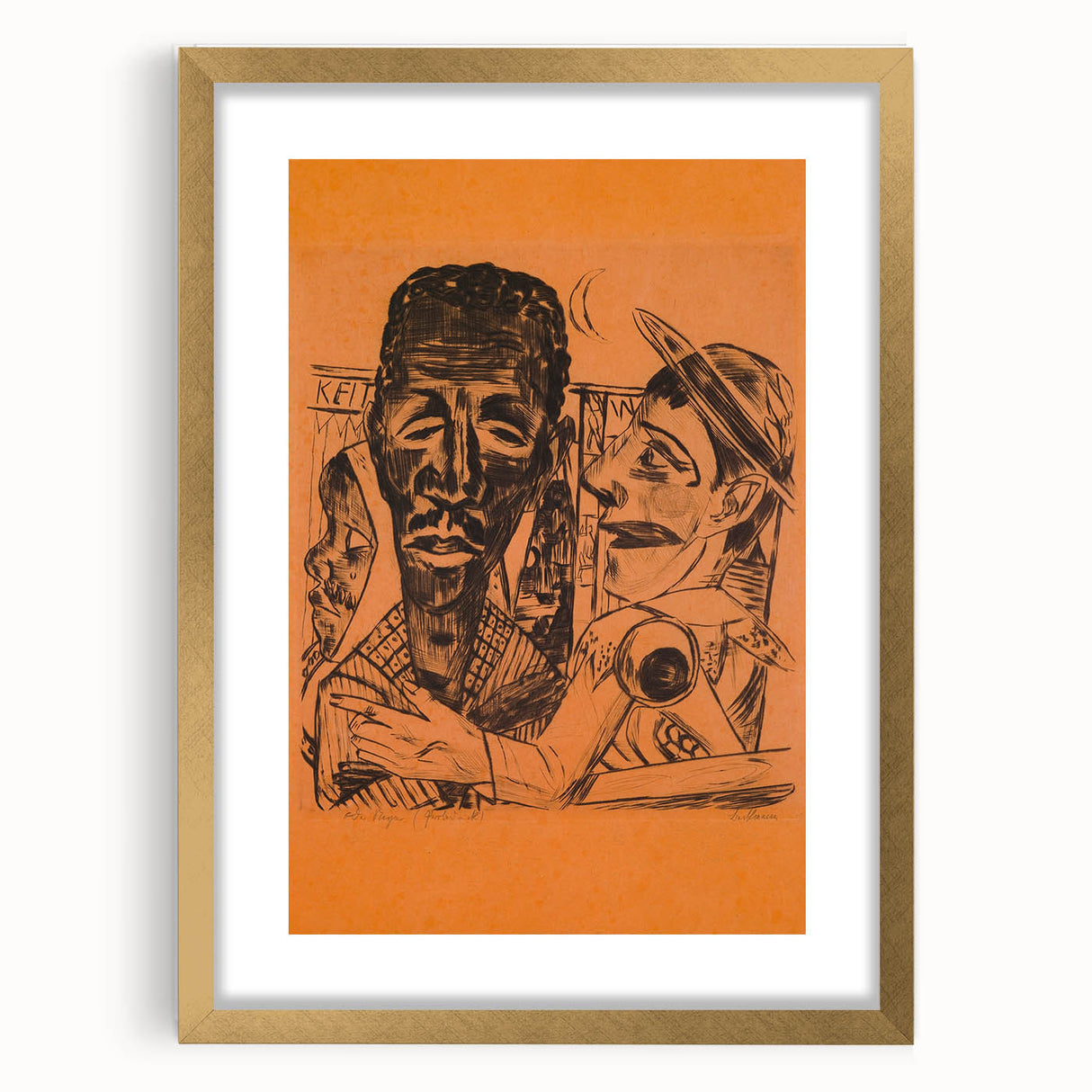 Modern Wall Art: Expressive Portrait on Warm Orange Background
