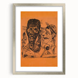 Modern Wall Art: Expressive Portrait on Warm Orange Background