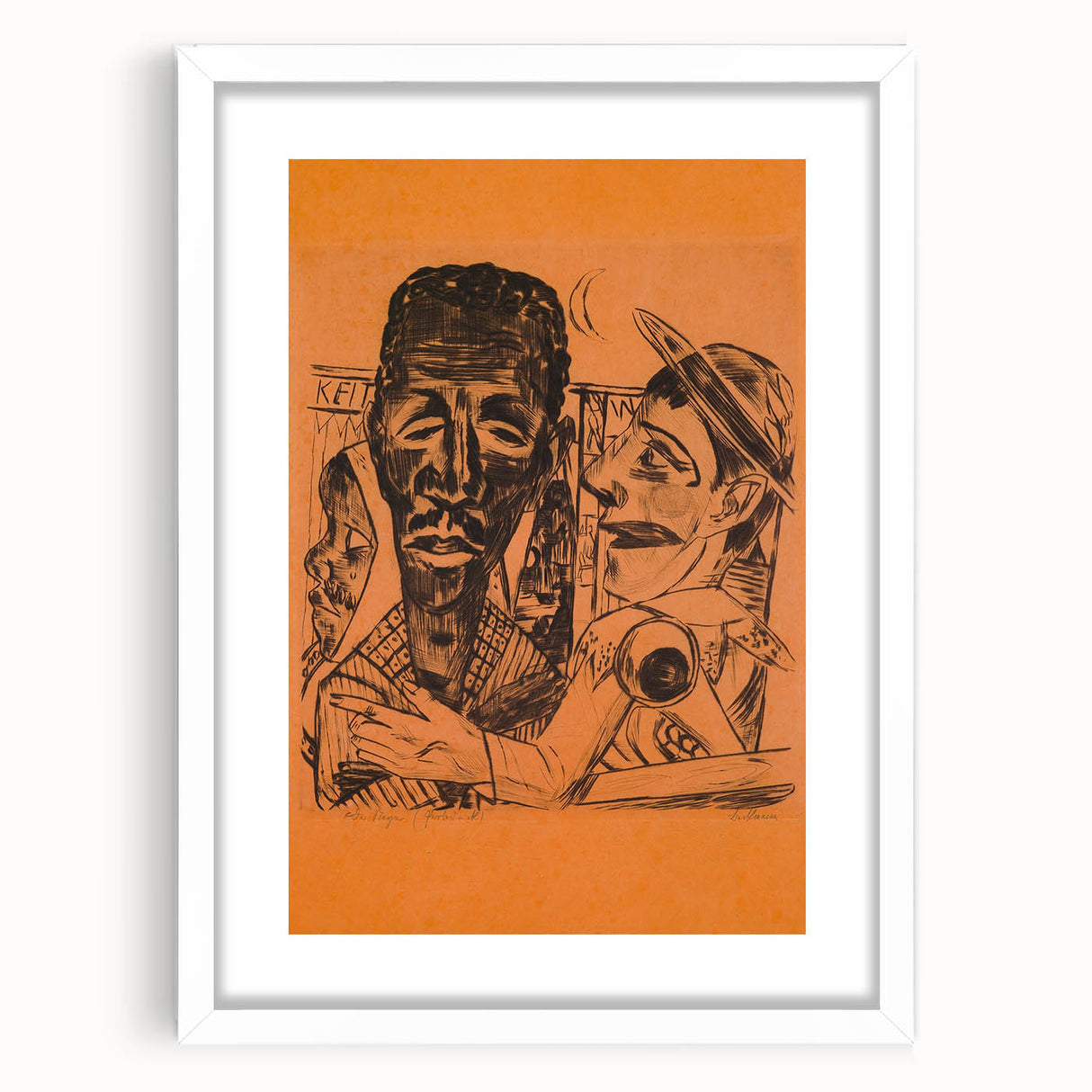 Modern Wall Art: Expressive Portrait on Warm Orange Background