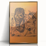 Modern Wall Art: Expressive Portrait on Warm Orange Background