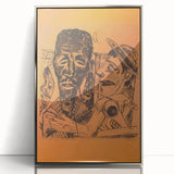Modern Wall Art: Expressive Portrait on Warm Orange Background