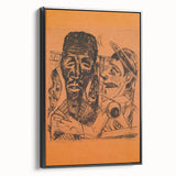 Modern Wall Art: Expressive Portrait on Warm Orange Background