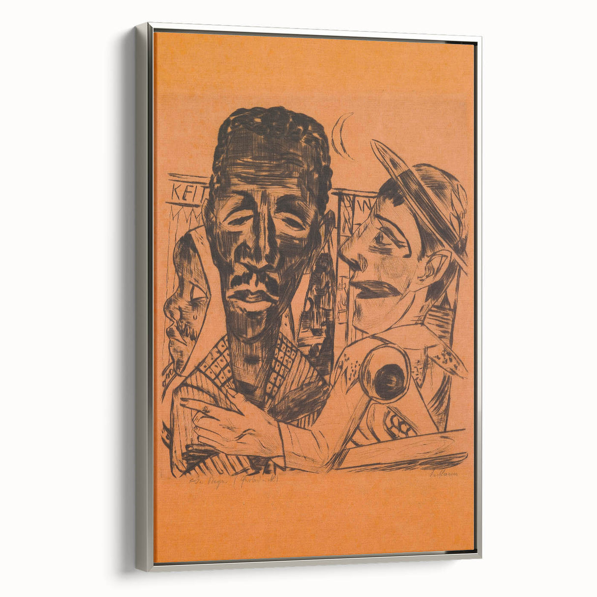 Modern Wall Art: Expressive Portrait on Warm Orange Background