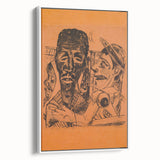 Modern Wall Art: Expressive Portrait on Warm Orange Background
