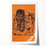 Modern Wall Art: Expressive Portrait on Warm Orange Background
