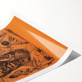 Modern Wall Art: Expressive Portrait on Warm Orange Background