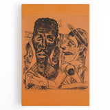 Modern Wall Art: Expressive Portrait on Warm Orange Background