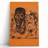 Modern Wall Art: Expressive Portrait on Warm Orange Background