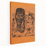 Modern Wall Art: Expressive Portrait on Warm Orange Background