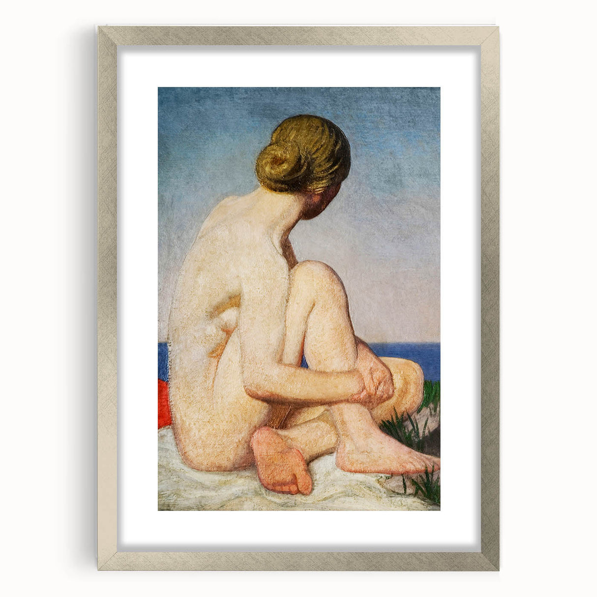Modern Wall Art: Serene Nude Portrait by the Sea in Soft Tones