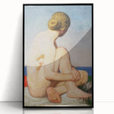 Modern Wall Art: Serene Nude Portrait by the Sea in Soft Tones