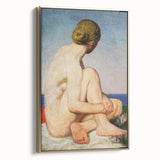 Modern Wall Art: Serene Nude Portrait by the Sea in Soft Tones