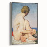 Modern Wall Art: Serene Nude Portrait by the Sea in Soft Tones