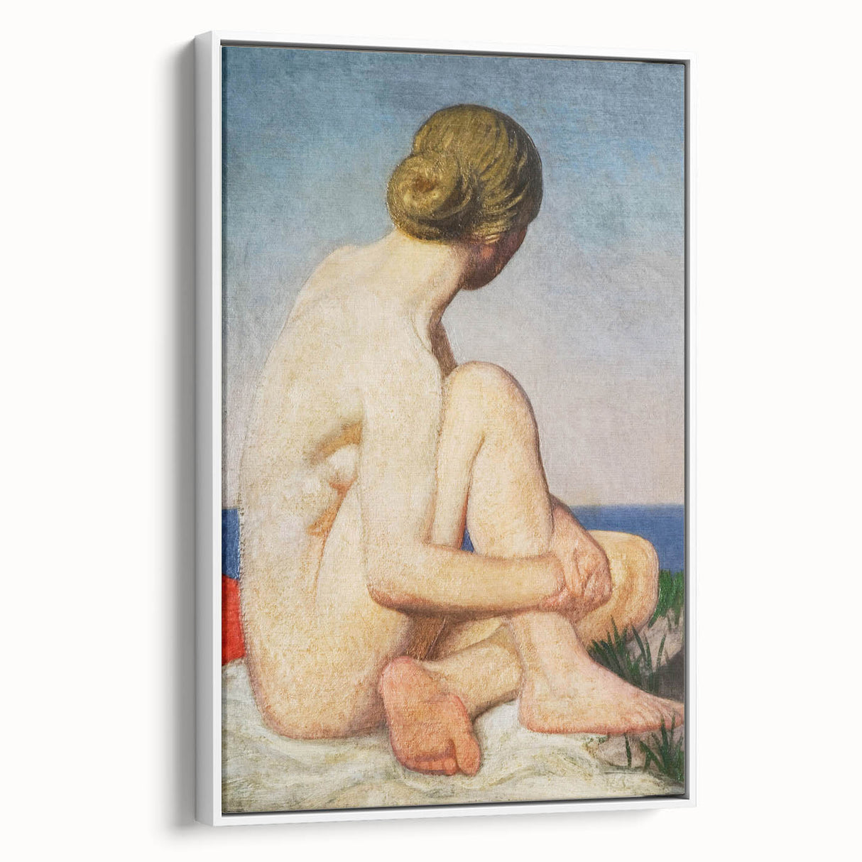 Modern Wall Art: Serene Nude Portrait by the Sea in Soft Tones