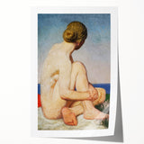 Modern Wall Art: Serene Nude Portrait by the Sea in Soft Tones