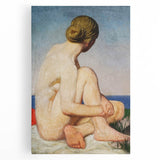 Modern Wall Art: Serene Nude Portrait by the Sea in Soft Tones