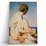 Modern Wall Art: Serene Nude Portrait by the Sea in Soft Tones
