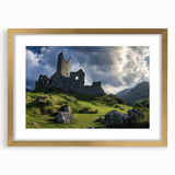 Elegant gold-framed landscape artwork featuring a detailed castle set against a serene backdrop, perfect for home decor. Ideal for enhancing living spaces with classic charm.