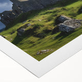 Rolled canvas artwork depicting a vibrant landscape with a majestic castle set against a serene blue sky, elegantly packaged in a protective cardboard tube. Ideal for home decor enthusiasts seeking unique wall art.