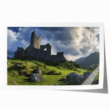 Rolled print showcasing a vibrant landscape with a majestic castle set against a dramatic sky, ideal for home decor or art enthusiasts. The artwork is packaged securely in a durable tube for safe delivery.