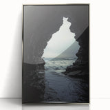 Framed acrylic artwork showcasing a stunning landscape of caves, featuring a silver front view that enhances the colors and depth of the scene. Perfect for modern decor.