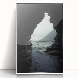 Framed acrylic artwork showcasing a stunning cave landscape with rich colors and intricate details, displayed in a sleek white frame. Perfect for home decor.