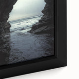 Close-up of a framed canvas artwork depicting a stunning landscape with intricate cave formations, showcasing earthy tones and textures that enhance its visual appeal. Ideal for home decor enthusiasts seeking unique nature-themed art pieces.