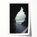 Stunning rolled print showcasing a vibrant abstract landscape with intricate cave details, featuring rich earth tones and dynamic textures, ideal for home decor.