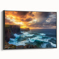 Framed canvas artwork depicting dramatic cliffs and landscapes with a black side view, perfect for modern home decor. Ideal for nature lovers and art enthusiasts.