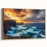 Framed canvas artwork showcasing a breathtaking landscape of cliffs with golden hues, enhancing modern decor with its elegant side view design. Perfect for nature lovers and art enthusiasts.