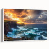Framed canvas artwork depicting dramatic cliffs and landscapes, showcasing vibrant colors and intricate details, ideal for enhancing modern home decor.