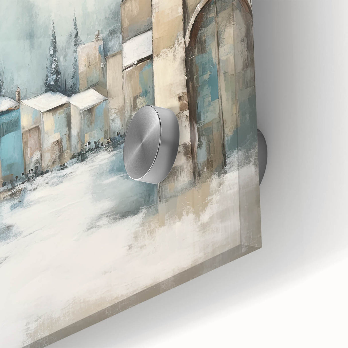 Abstract architecture wall art design printed on acrylic glass, showcasing vibrant colors and geometric shapes, perfect for modern home decor.