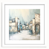Abstract architecture wall art framed with a white mat, showcasing geometric shapes and muted colors, perfect for modern home decor. Ideal for adding a contemporary touch to living spaces or offices.